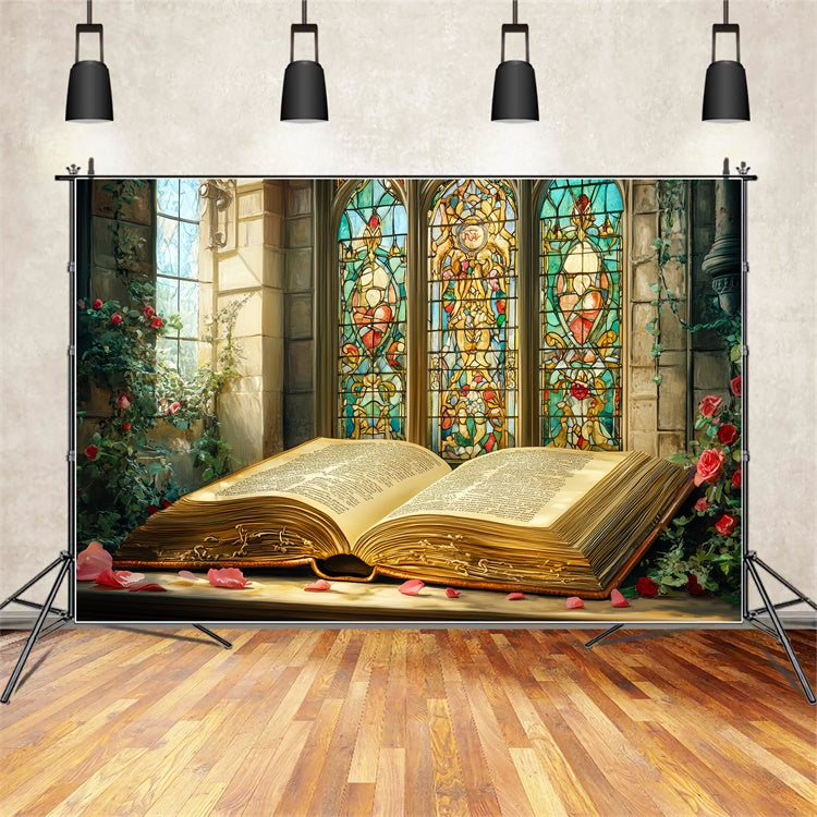 Backdrop Back To School Vintage Book Stained Glass Backdrop CSH3-23