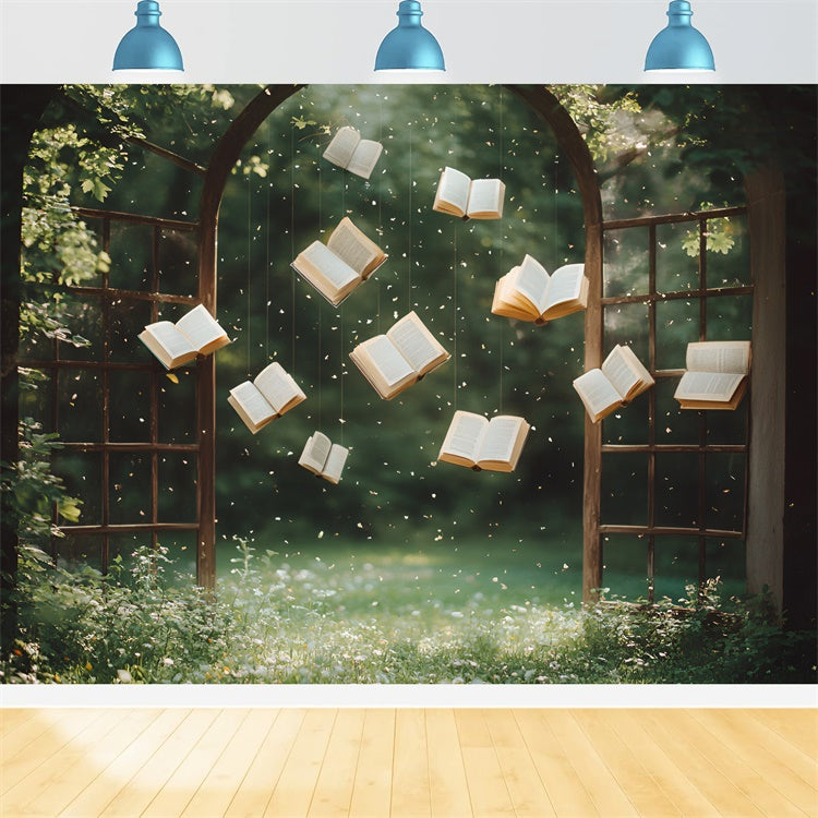 Back To School Photo Backdrop Floating Enchanted Books Backdrop CSH3-25