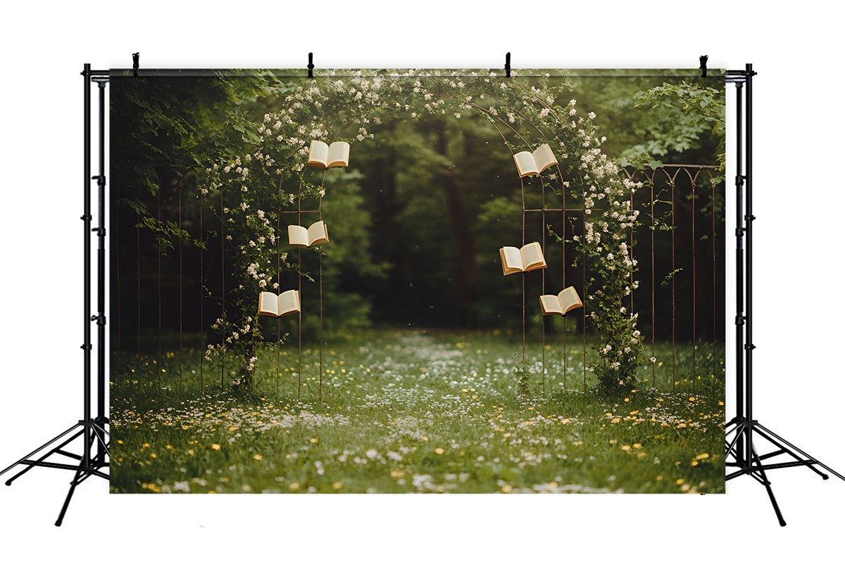 Back To School Photography Backdrop Floral Vine Books Backdrop CSH3-26