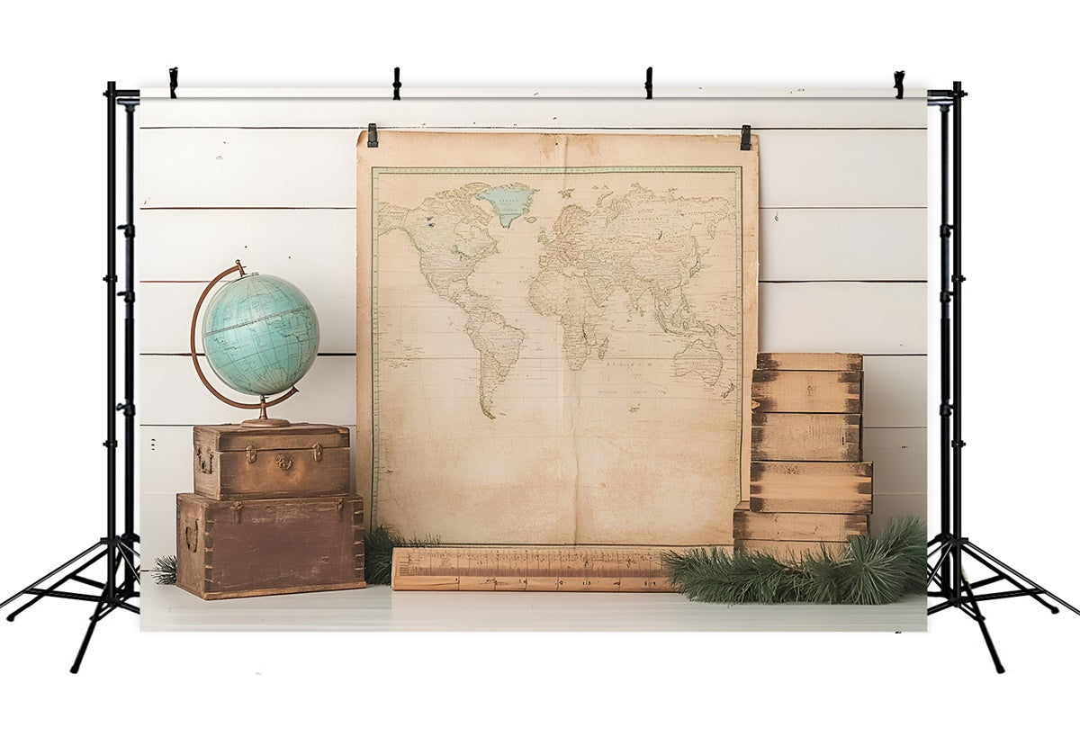 Back To School Picture Backdrop Antique Globe Map Backdrop CSH3-28