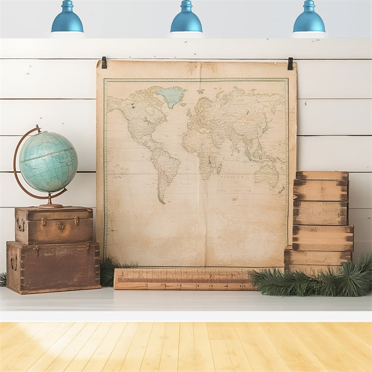 Back To School Picture Backdrop Antique Globe Map Backdrop CSH3-28