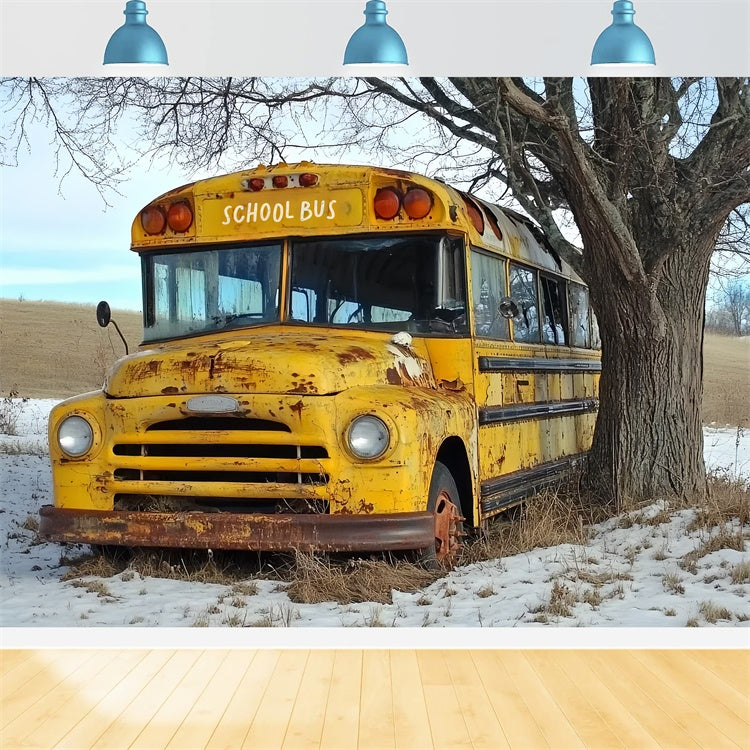 Back To School Backdrops Retro Rusty Bus Countryside Backdrop CSH3-29