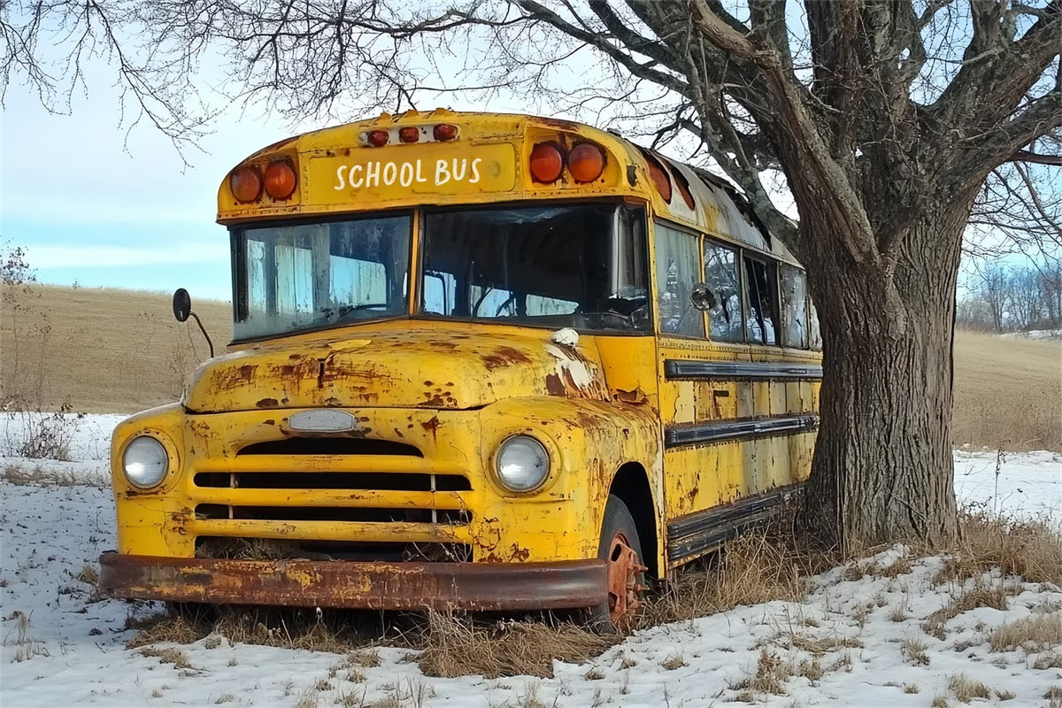 Back To School Backdrops Retro Rusty Bus Countryside Backdrop CSH3-29