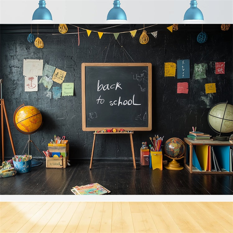 Back To School Backdrop Retro Classroom Blackboard Backdrop CSH3-34