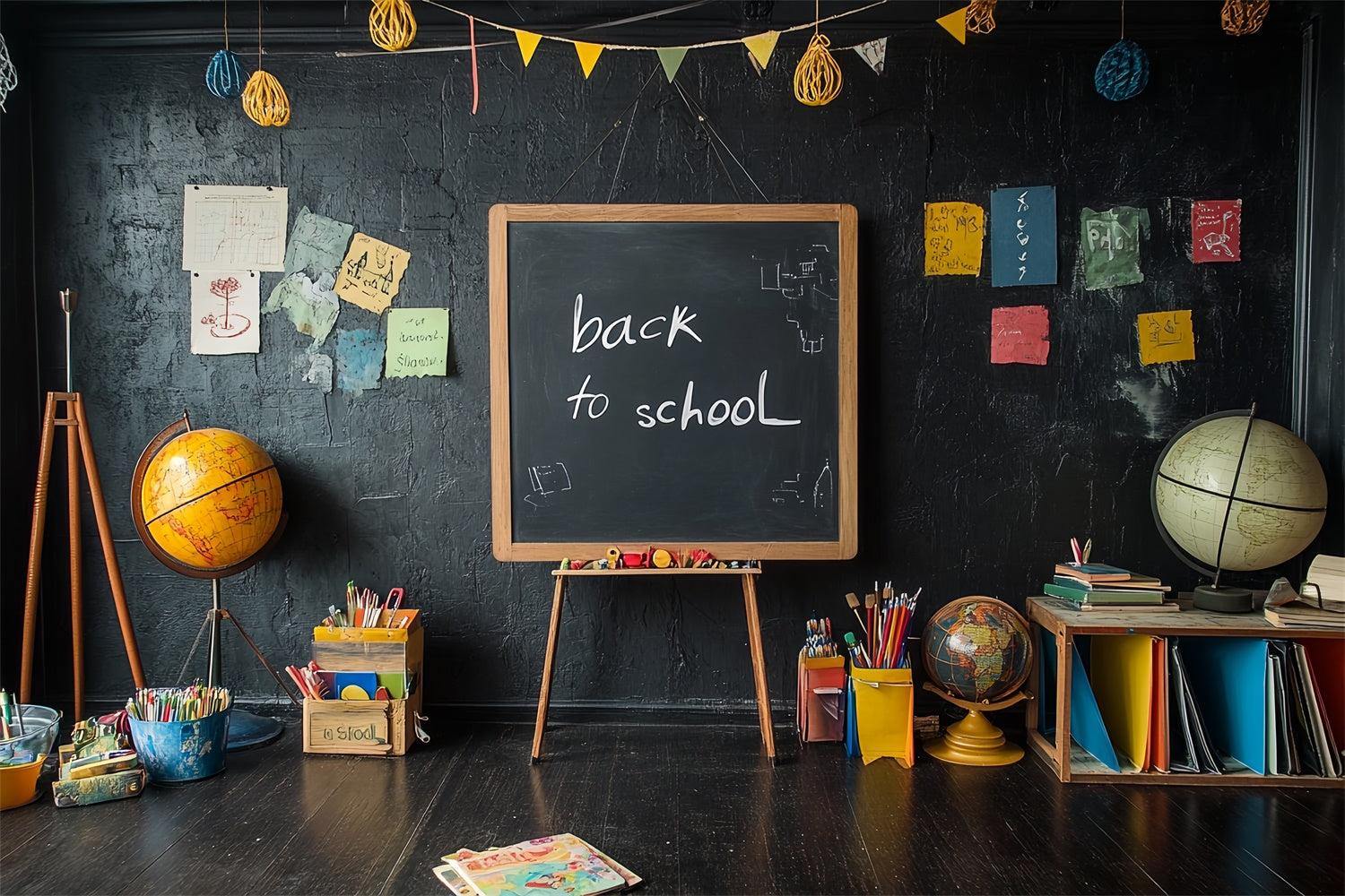 Back To School Backdrop Retro Classroom Blackboard Backdrop CSH3-34