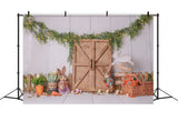 Barn Door Bunny Flowers Easter Backdrop D1058