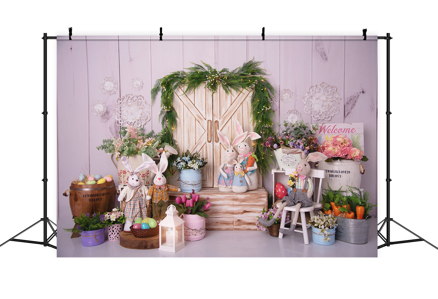 Bunny Family Barn Door Easter Backdrop D1069