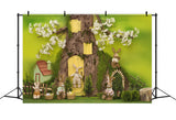 Bunny Rabbit Tree House Easter Backdrop D1073