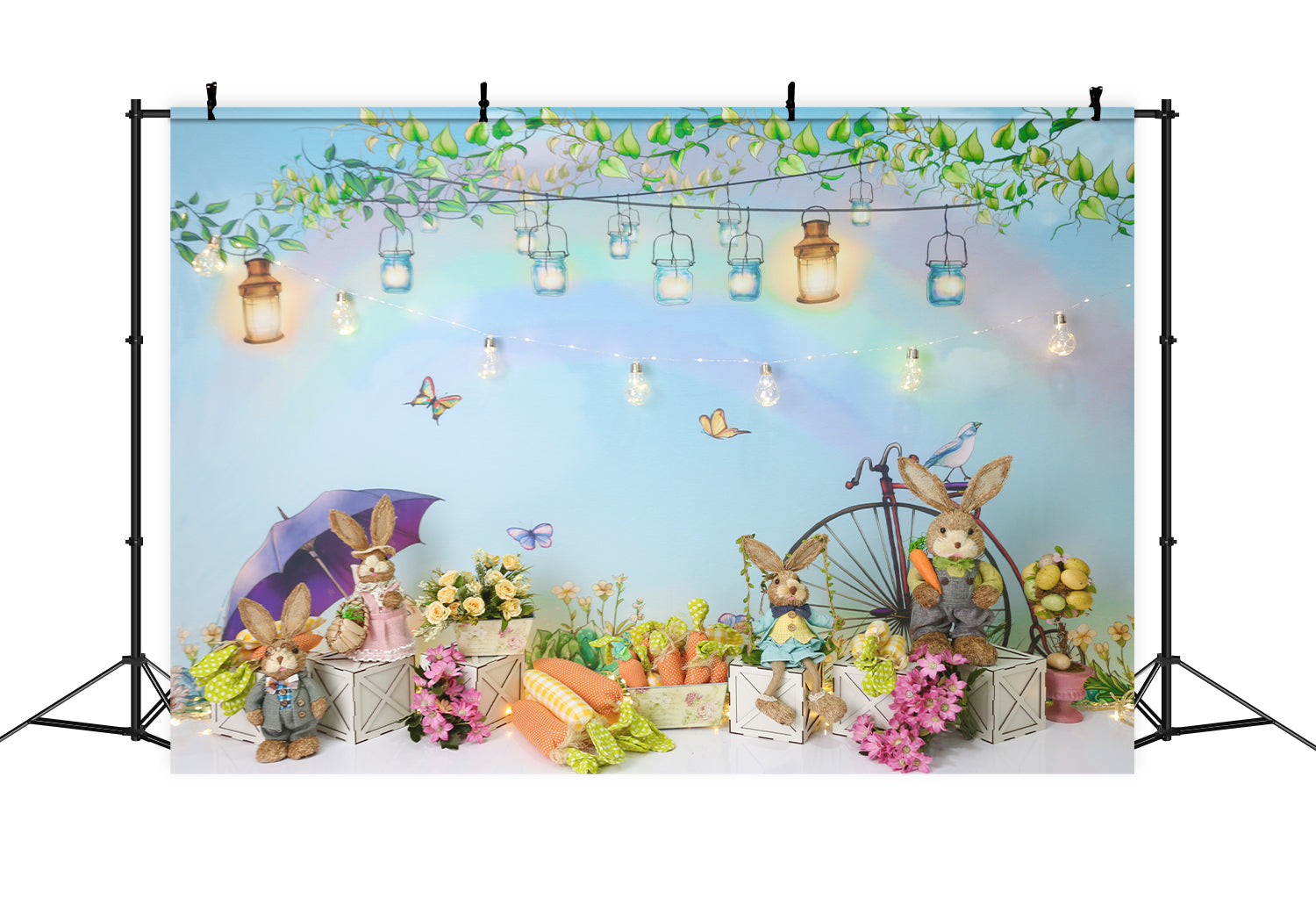 Easter Decoration Backdrop Bunny Flowers D1075