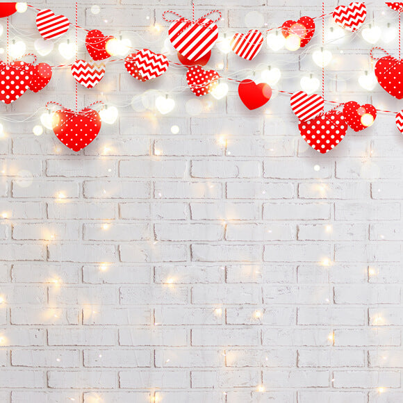 Brick Hearts Lights Backdrops for Valentine Photo Shoot D691