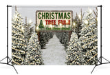 Christmas Backdrop Winter Snow Tree Farm D834