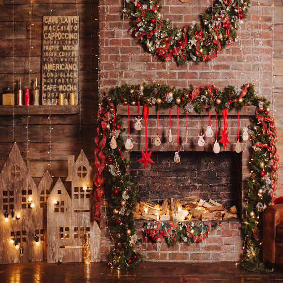 Christmas Decorations Brick Wall Photography Backdrops DBD-19186