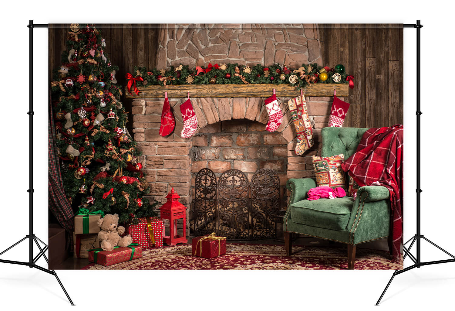 Christmas Fireplace Parlor Decorations Backdrop for Photography DBD-19 ...