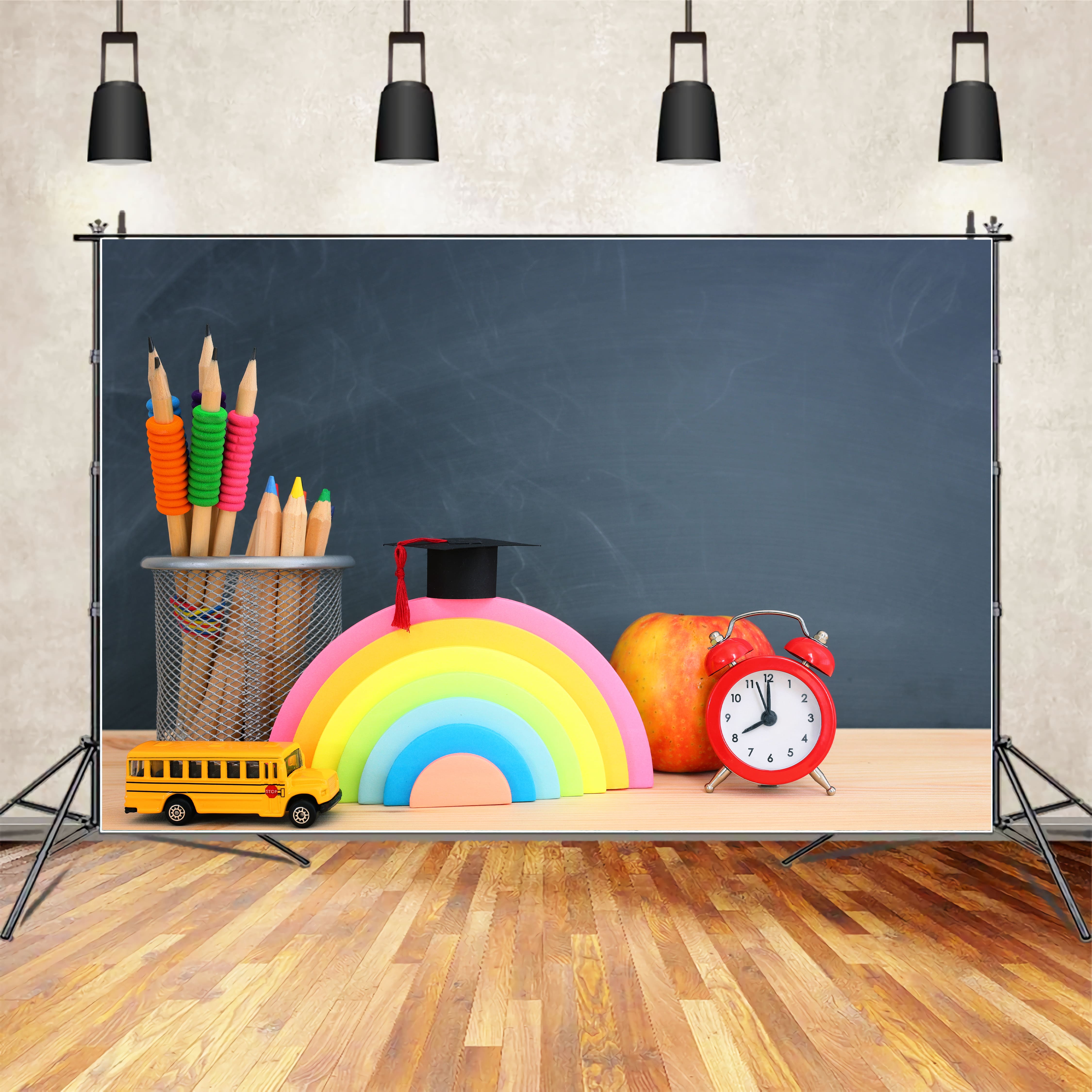 Back To School Wooden Desk Pencils Backdrop DBD7-11