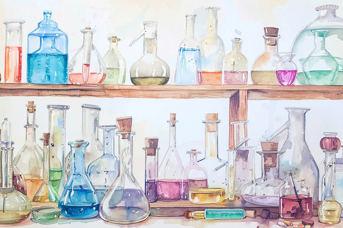 Science Lab Colorful Bottles Back to School Backdrop DBD7-17