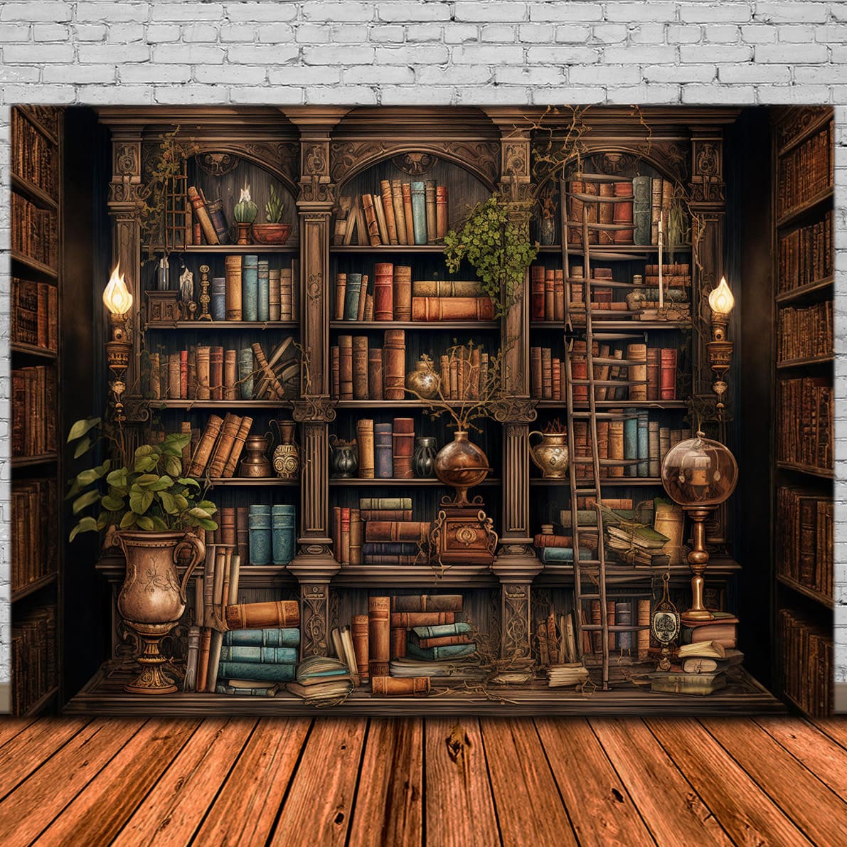 Old Bookcase Books Back to School Backdrop DBD7-23