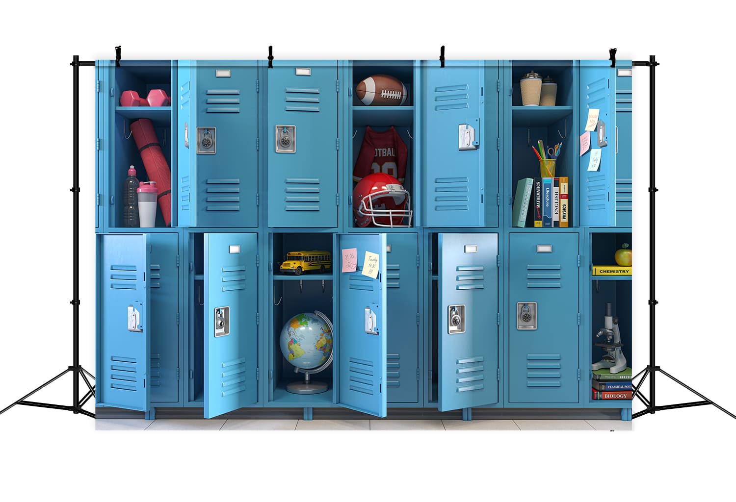 Blue Student Lockers Back to School Backdrop DBD7-29