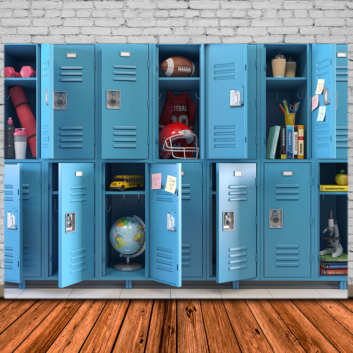 Blue Student Lockers Back to School Backdrop DBD7-29