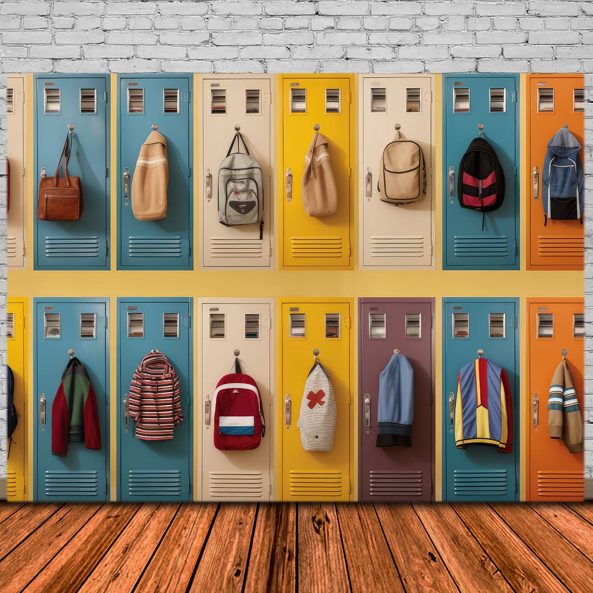 School Corridor Lockers Schoolbags Backdrop DBD7-30