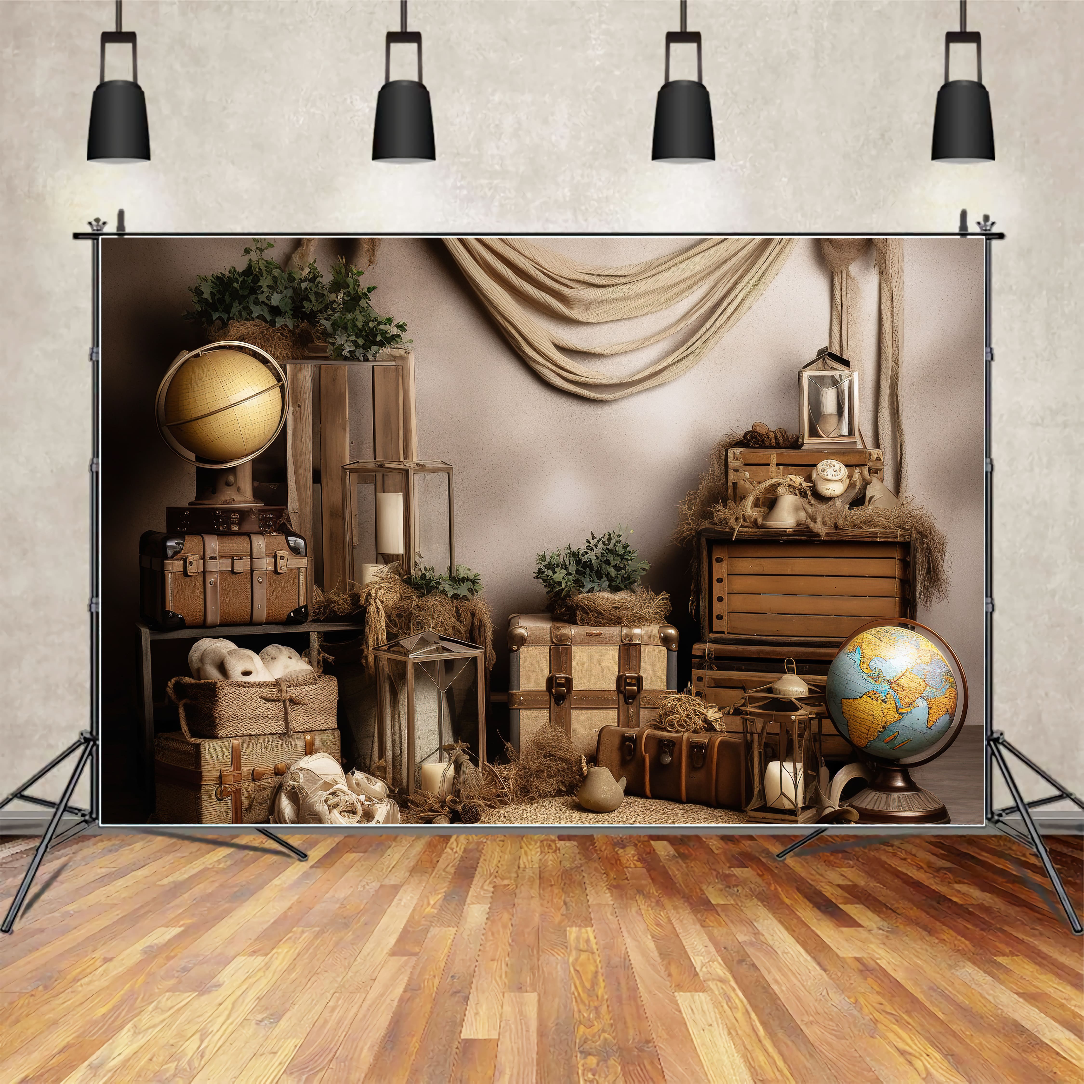 Vintage Globe Suitcase Back to School Backdrop DBD7-34