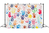 Colorful Hand Prints Back to School Backdrop DBD7-43