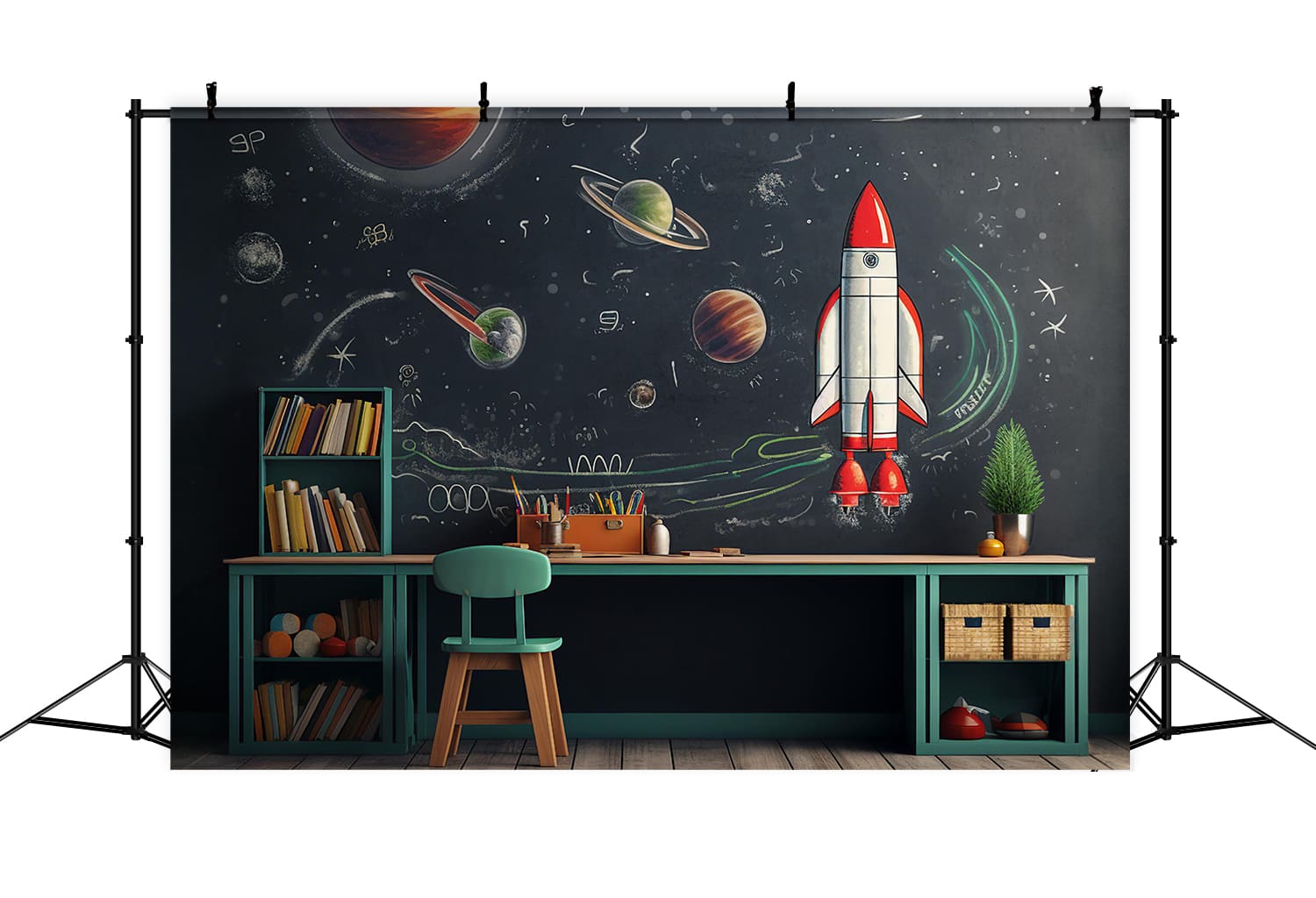 Back to School Blackboard Space Ship Backdrop DBD7-47