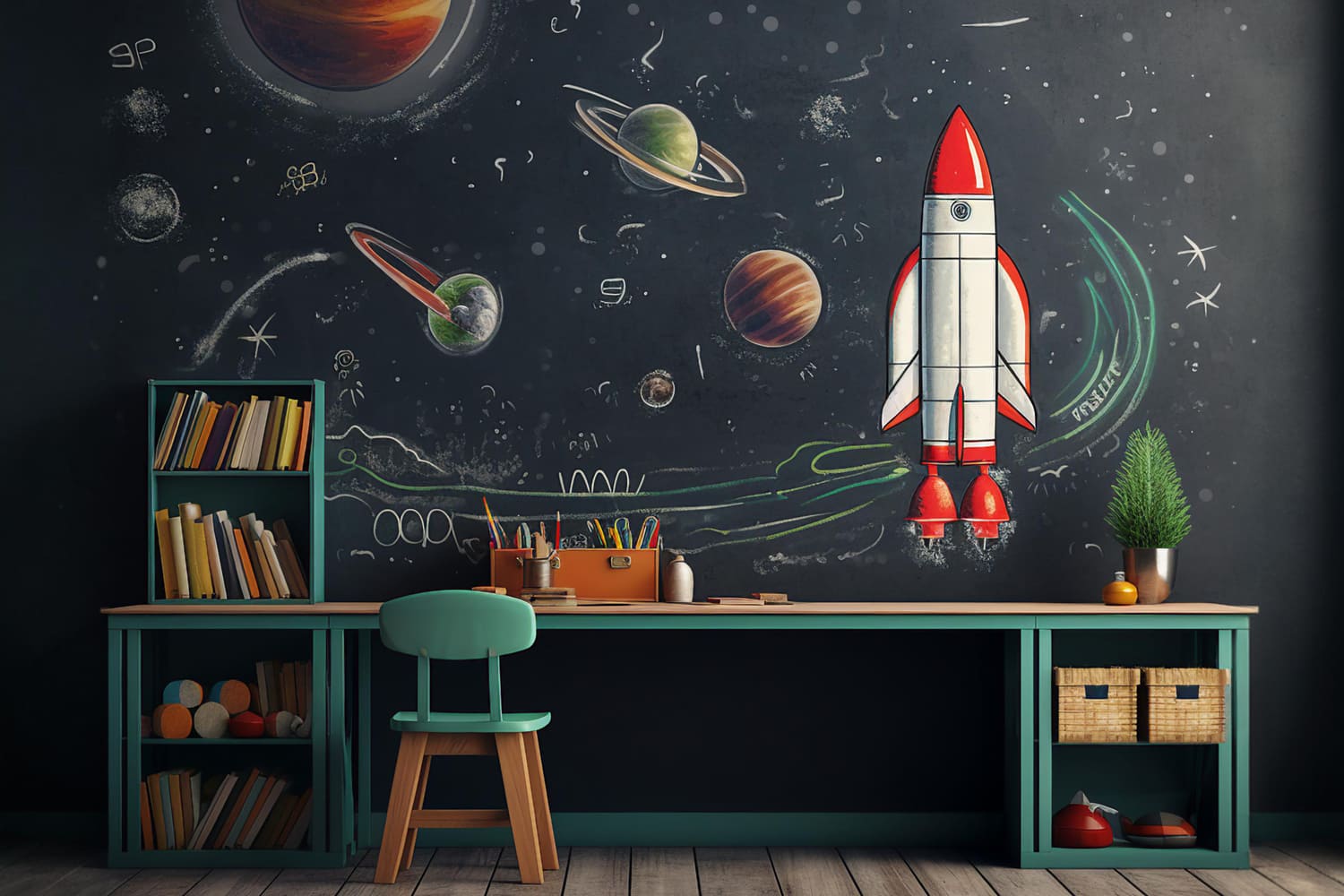 Back to School Blackboard Space Ship Backdrop DBD7-47