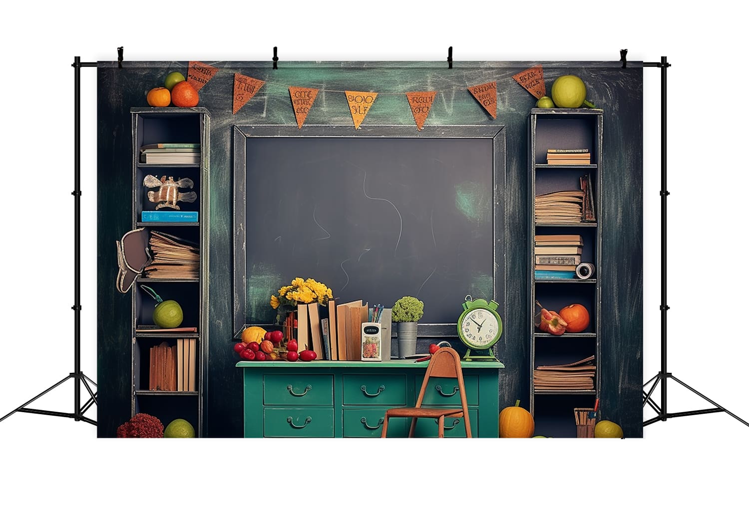 Clock Fruits On Desk Back to School Backdrop DBD7-50