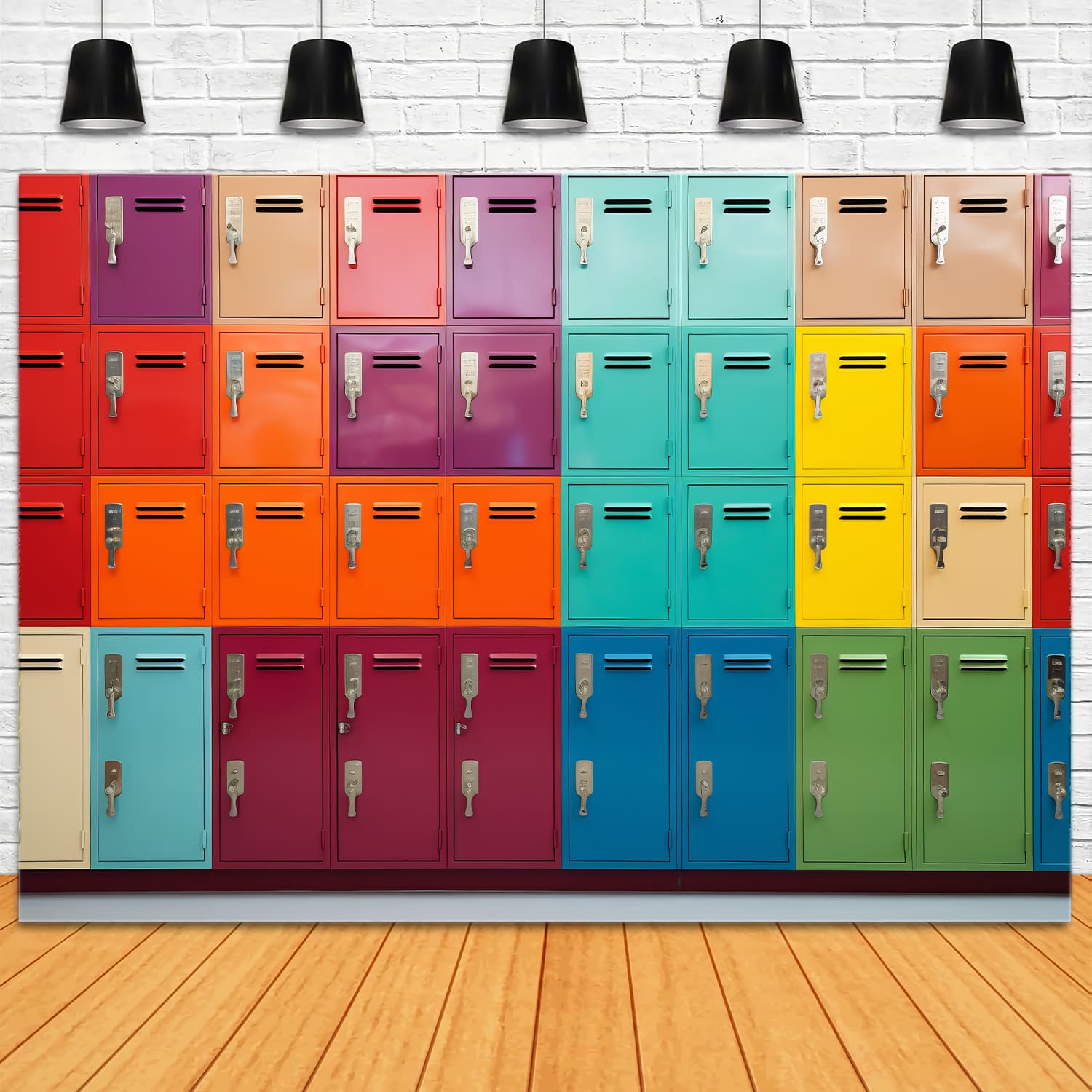 Multicolored Lockers Back to School Backdrop DBD7-55