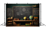 Back to School Blackboard Globe Desk Backdrop DBD7-58