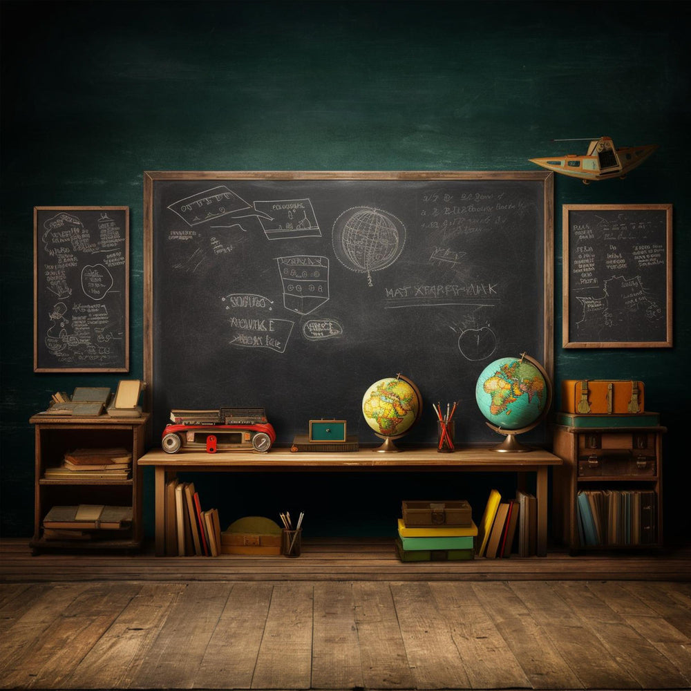 Back to School Blackboard Globe Desk Backdrop DBD7-58