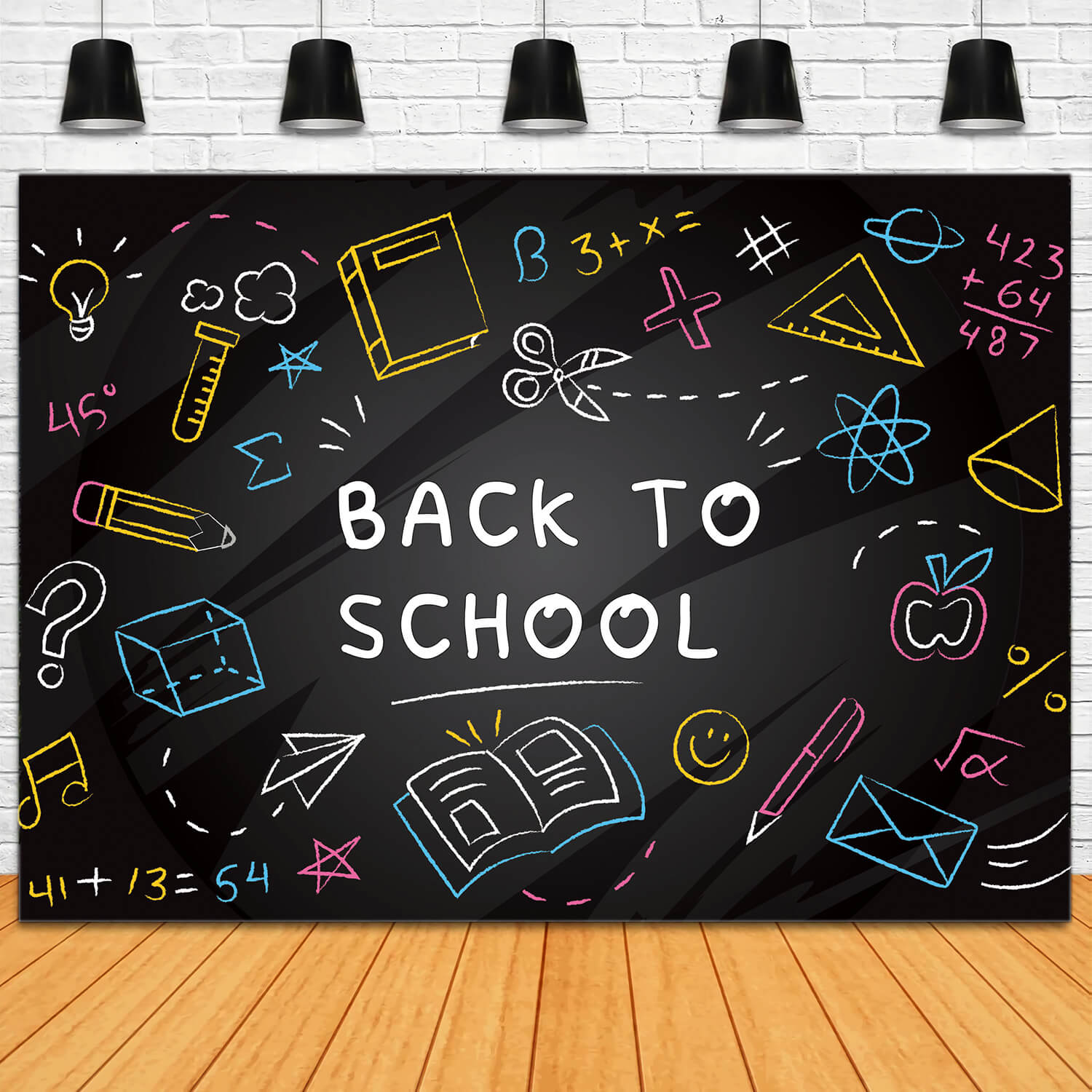 Hand Chalk Drawings Back to School Backdrop DBD7-61