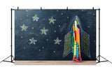 Space Ship Stars Drawings Back to School Backdrop DBD7-69