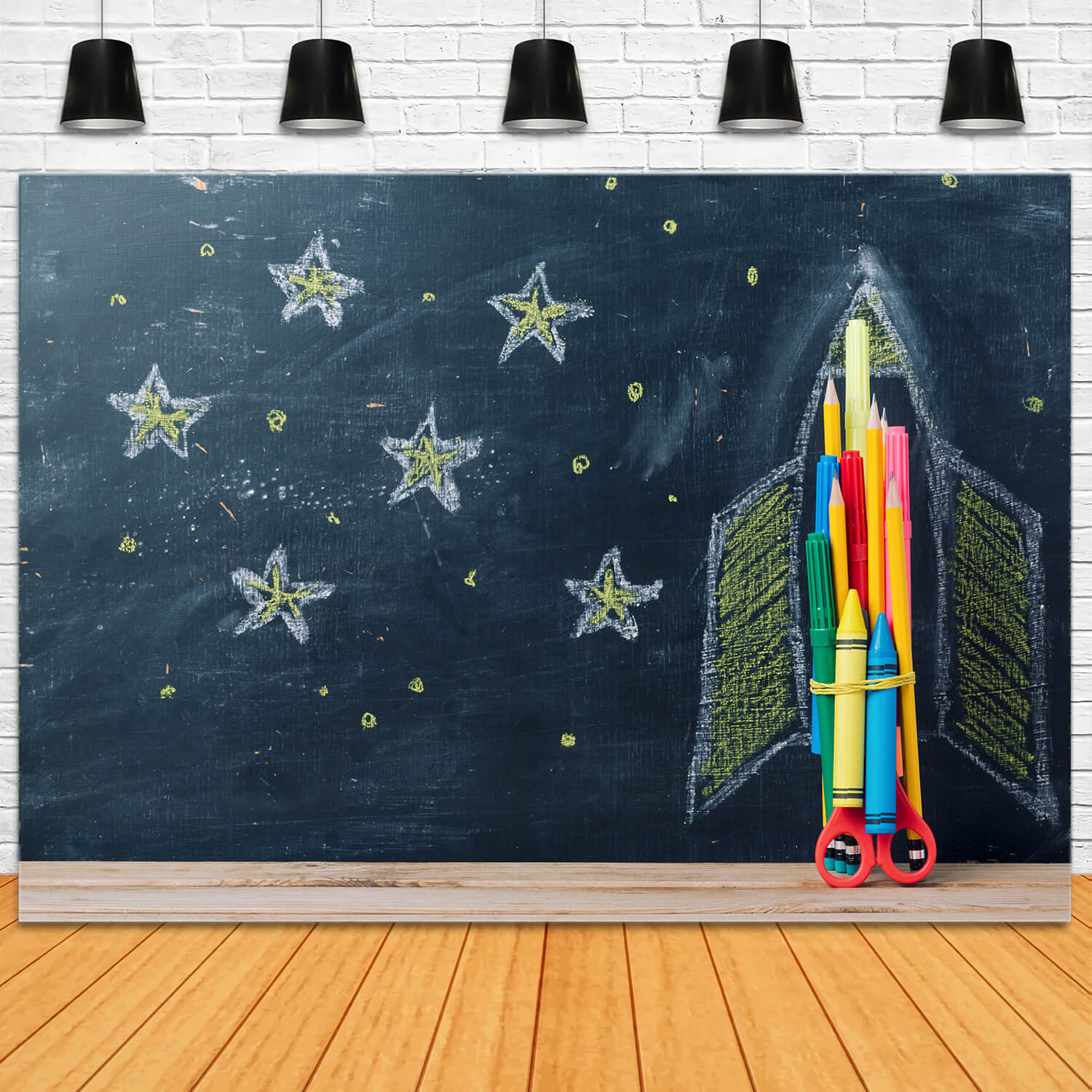 Space Ship Stars Drawings Back to School Backdrop DBD7-69