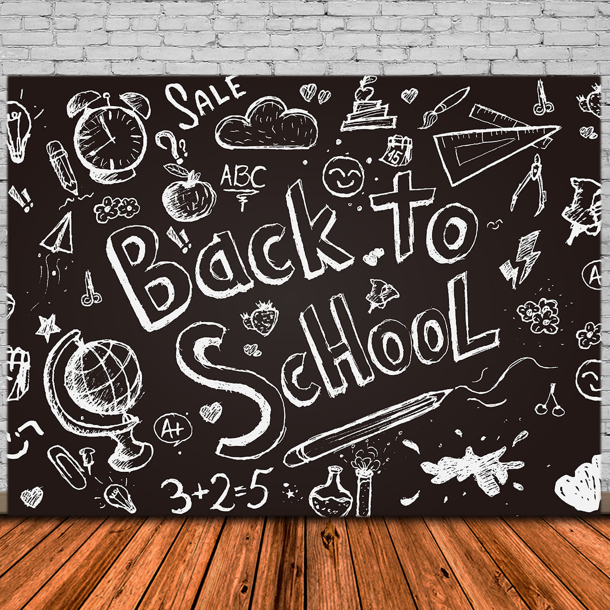 Back to School Chalkboard Drawn Sketch Backdrop DBD7-77