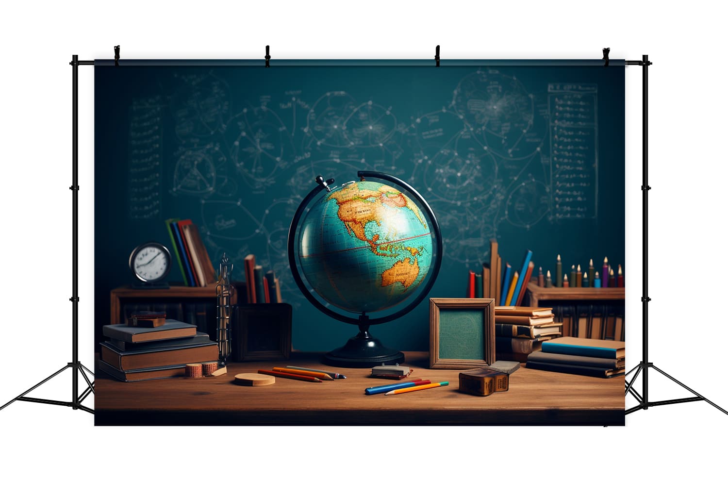 Blackboard Globe Pencils Back to School Backdrop DBD7-82