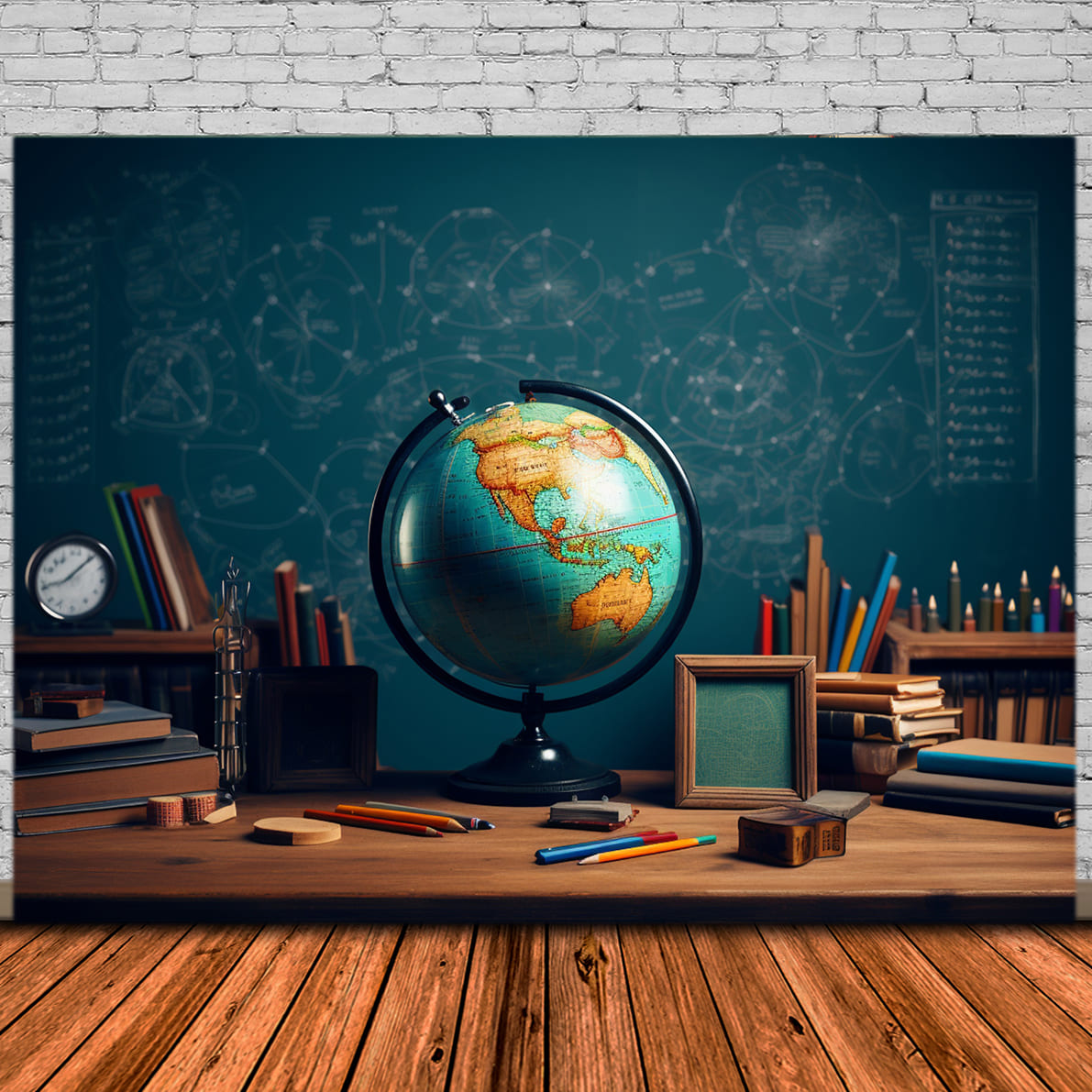 Blackboard Globe Pencils Back to School Backdrop DBD7-82