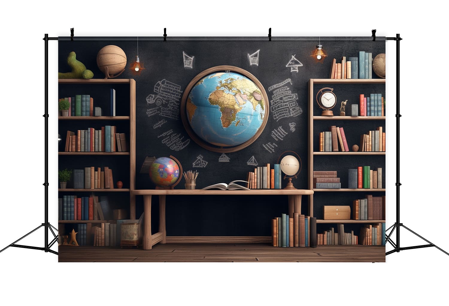 Bookshelf Globes Back to School Backdrop DBD7-84