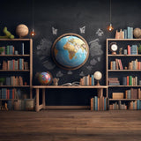 Bookshelf Globes Back to School Backdrop DBD7-84