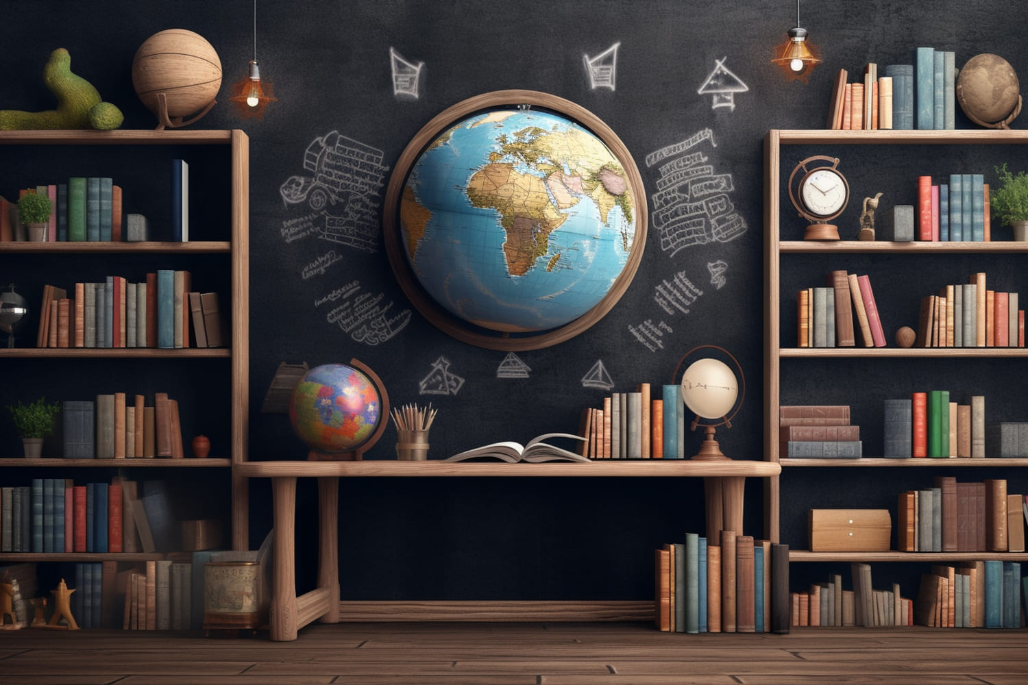 Bookshelf Globes Back to School Backdrop DBD7-84