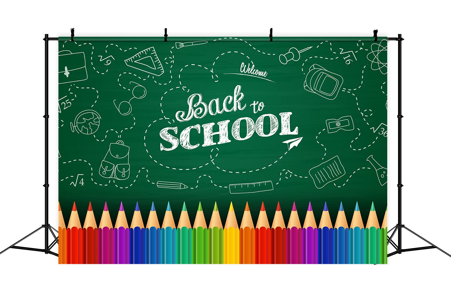 Back to School Chalkboard Crayons Backdrop DBD7-89