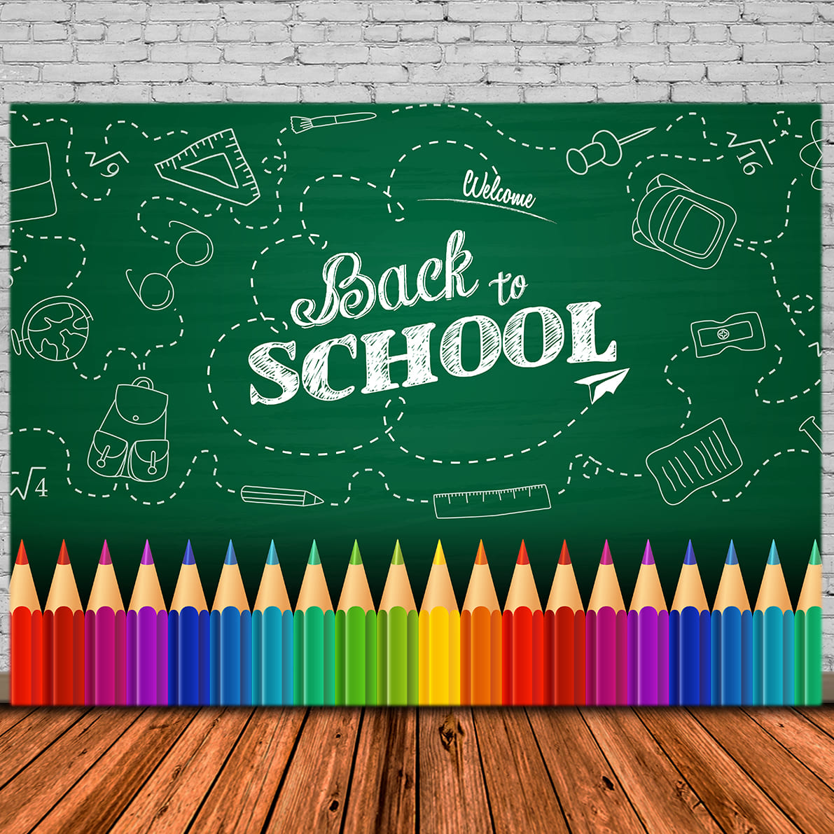 Back to School Chalkboard Crayons Backdrop DBD7-89