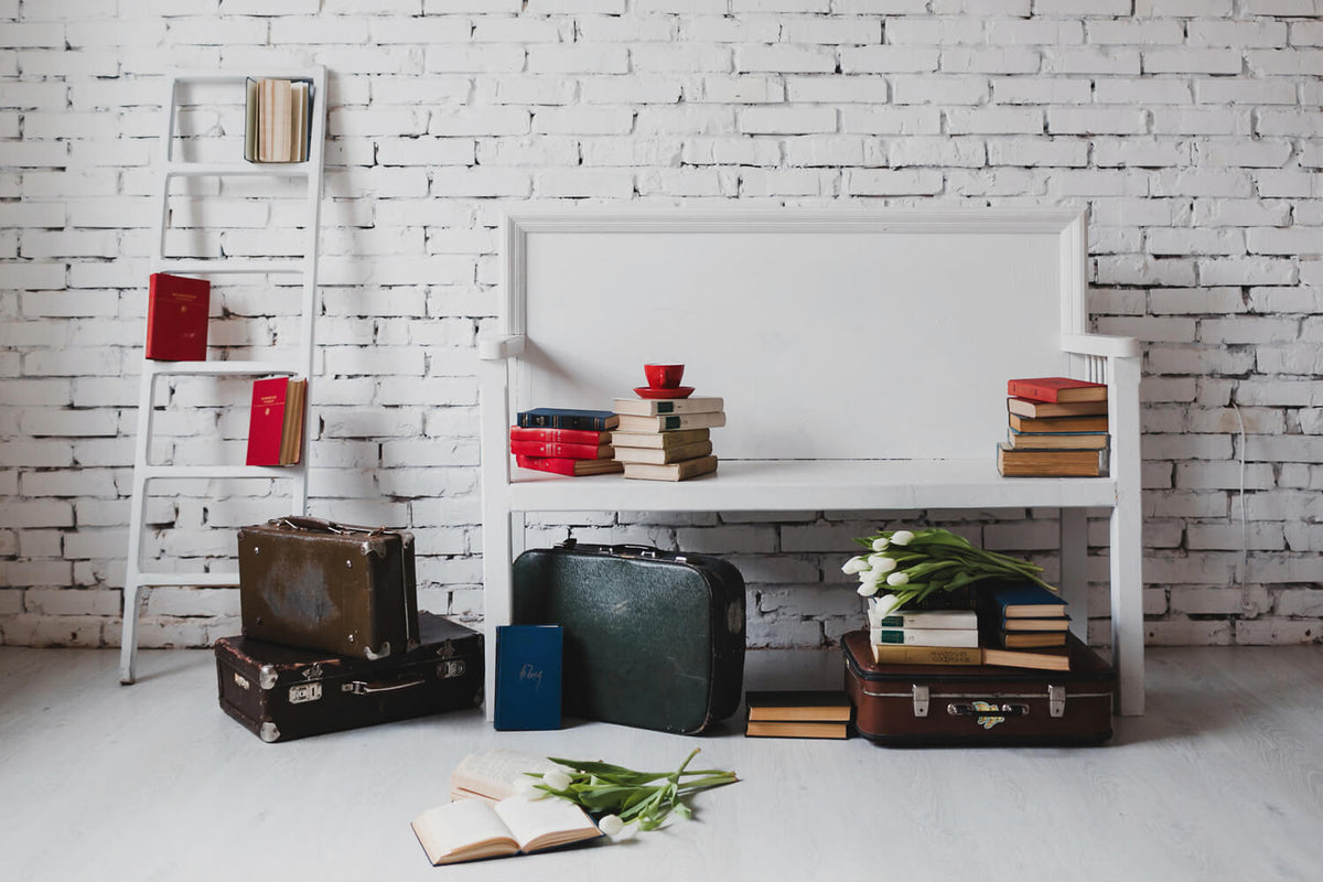 Old Suitcases Books Back to School Backdrop DBD7-8