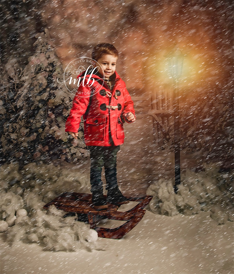 Winter Snow Christmas Tree Bokeh Photo Studio Backdrop  G-1194