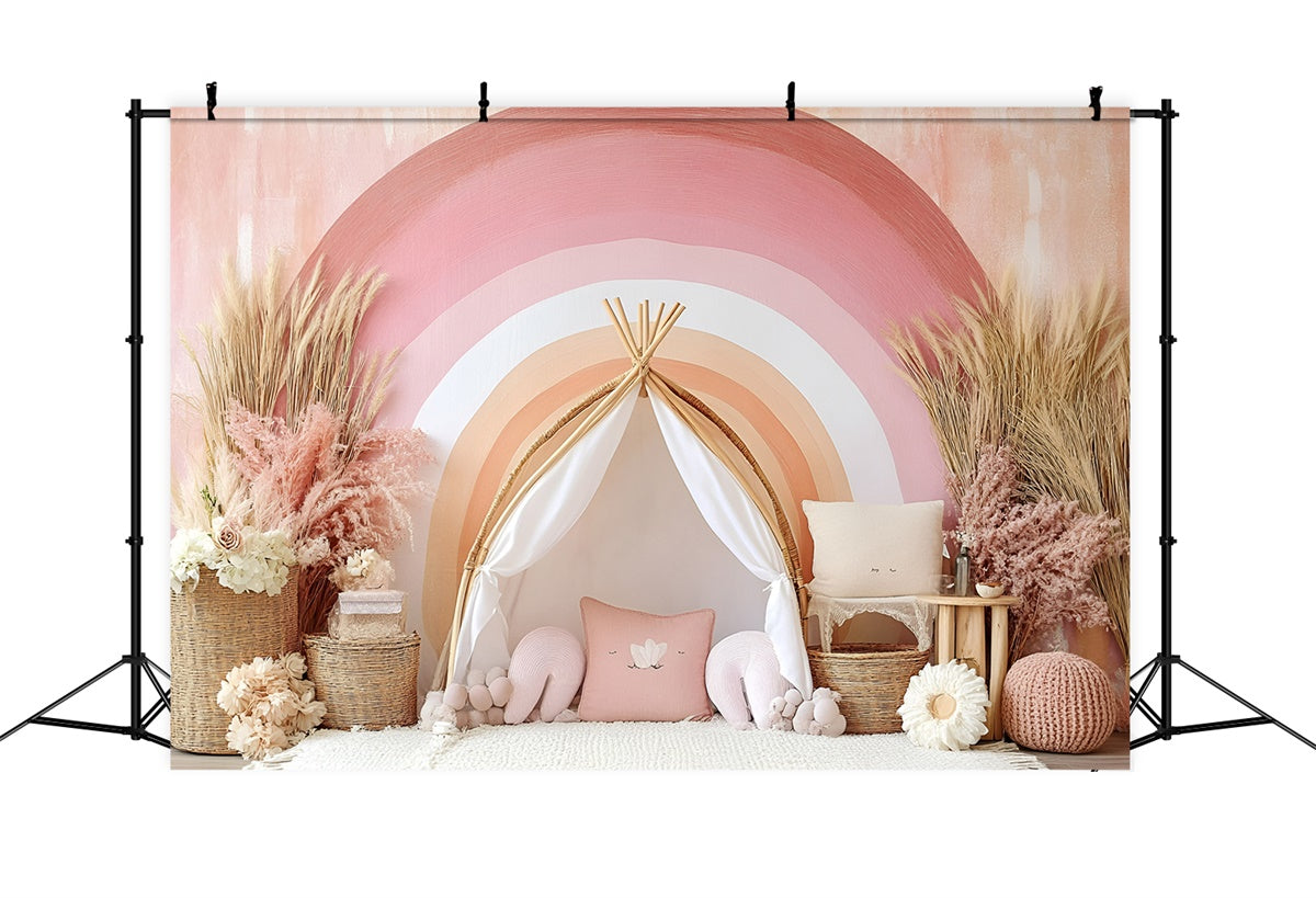 Boho Photography Backdrop Soft Pink Rainbow Arch Backdrop GQ2-1