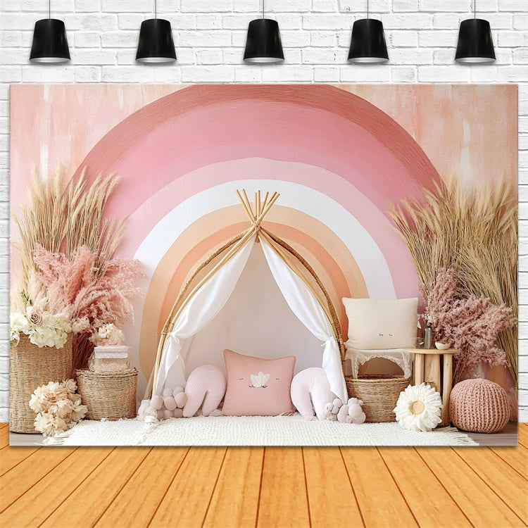 Boho Photography Backdrop Soft Pink Rainbow Arch Backdrop GQ2-1