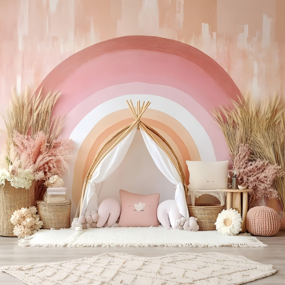 Boho Photography Backdrop Soft Pink Rainbow Arch Backdrop GQ2-1