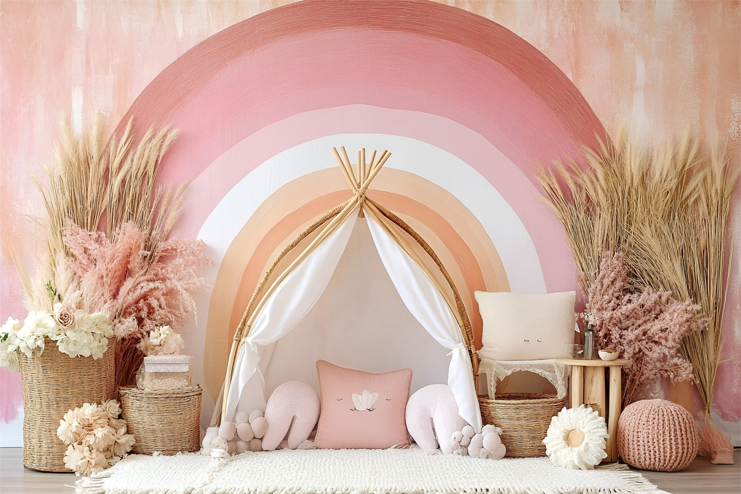 Boho Photography Backdrop Soft Pink Rainbow Arch Backdrop GQ2-1