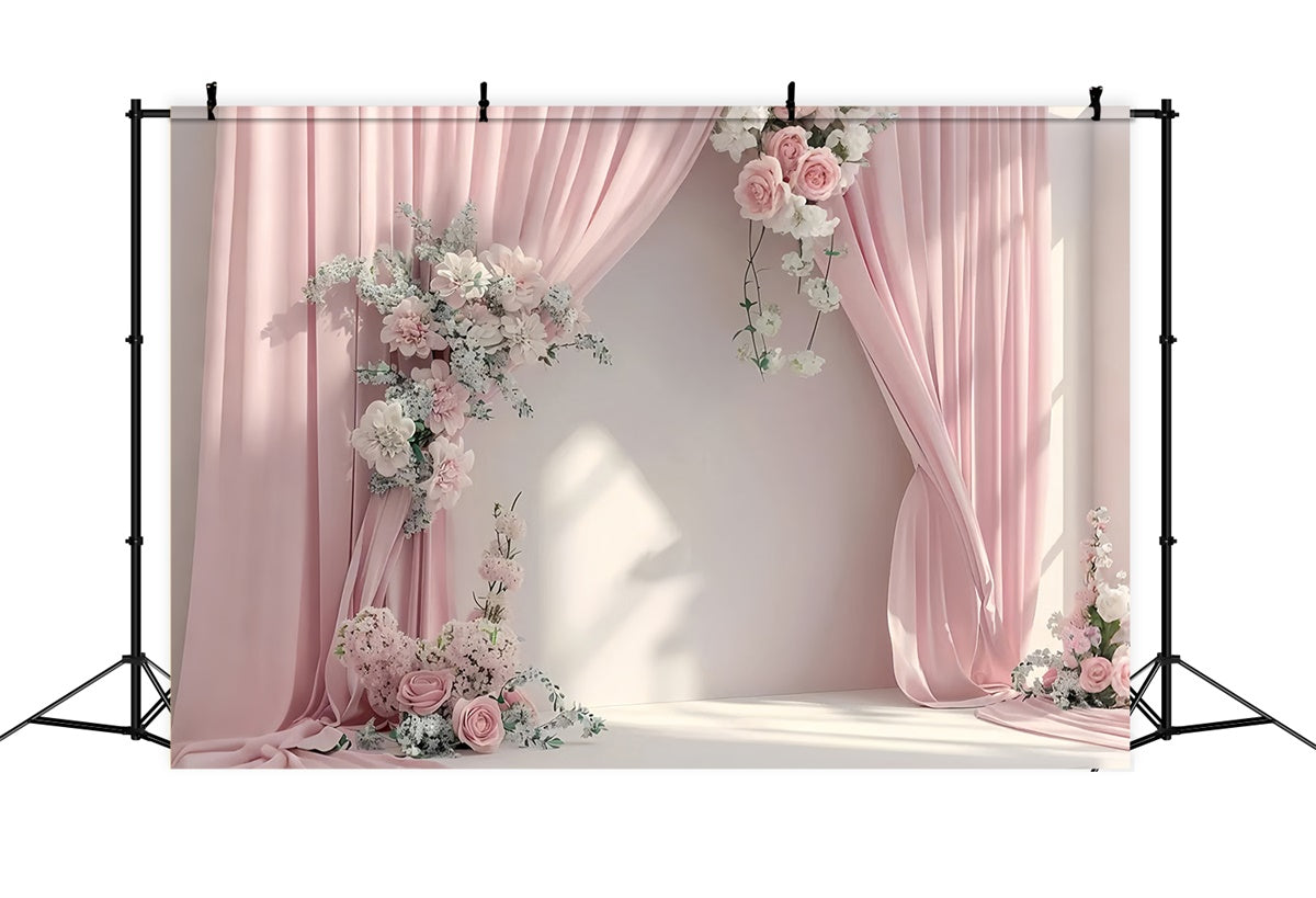 Mothers Day Photo Backdrop Light Pink Draped Floral Backdrop GQ2-100