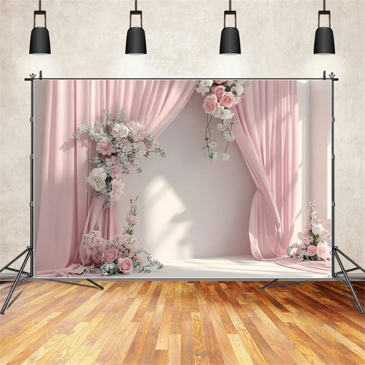 Mothers Day Photo Backdrop Light Pink Draped Floral Backdrop GQ2-100